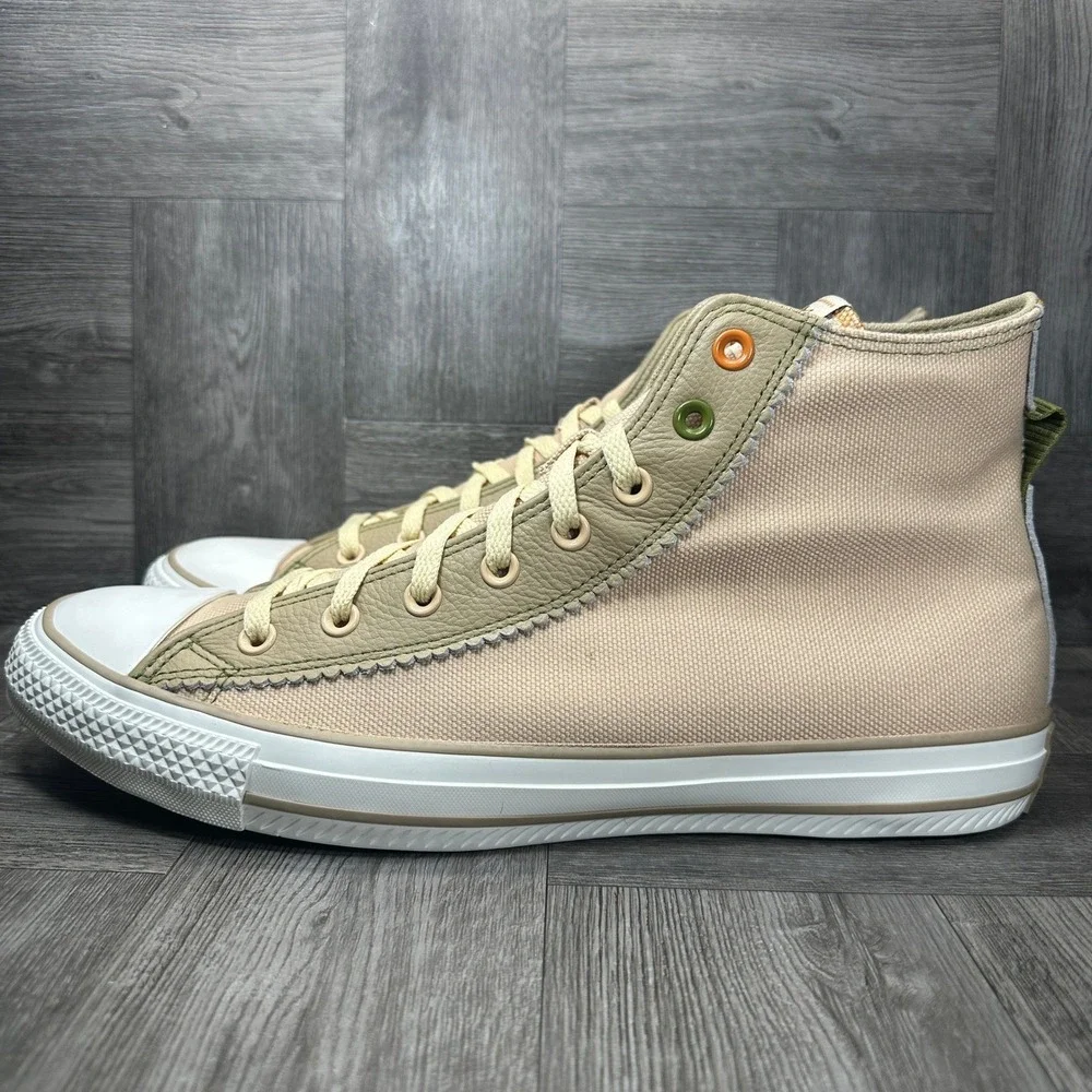 Converse High Top Sneakers Mens 13 Tan Olive Leather Canvas Chucks Diner NEW - Picture 6 of 9